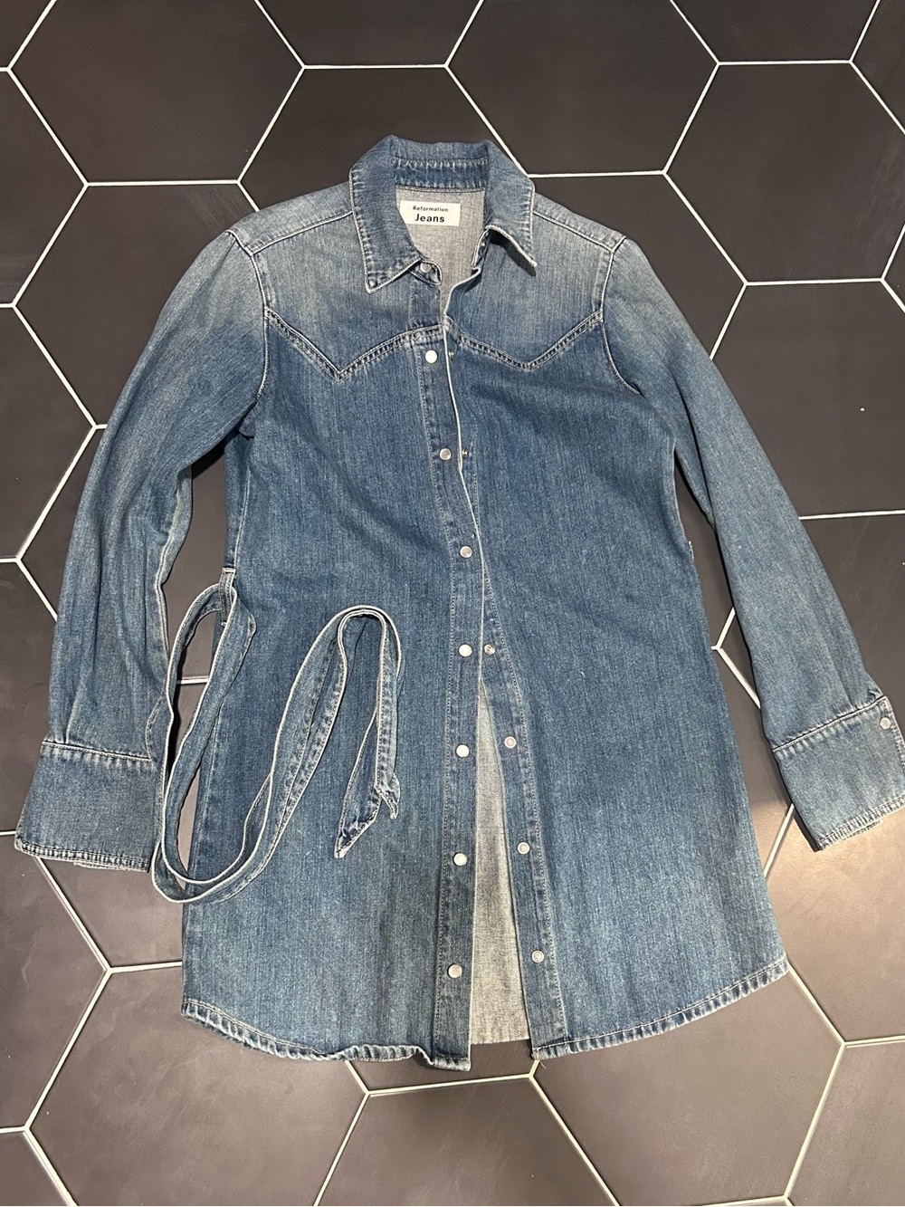 Reformation Jeans Light Blue Denim Dress with Pearlized Buttons - Size 4